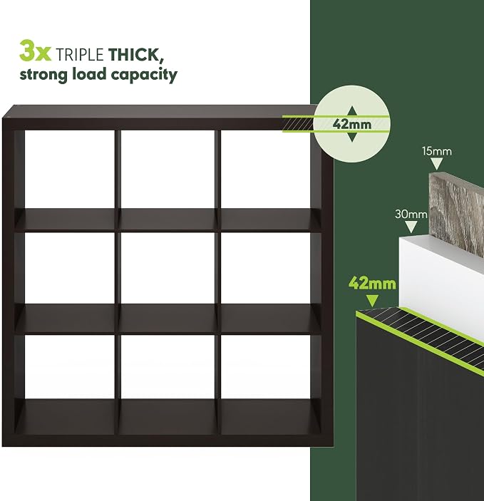 Furinno Cubicle Book Shelf, 9-Cube Bookshelf, Triple Thick Frame Cube Storage - Image 6