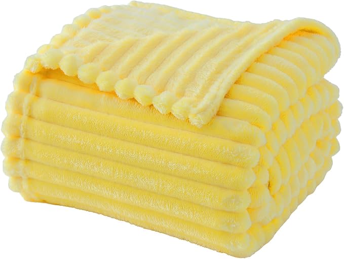 Banana Yellow Throw Blanket for Couch Sofa 60”x80” Striped Design - Image 2