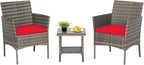 FDW | 3-Piece Patio Furniture Set | Gray & Red | Outdoor Wicker Furniture by FDW