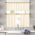 MIULEE Cream Beige Short Sheer Curtains 2 Panels, 29 x 30 Inches | Rod Pocket - Image 8