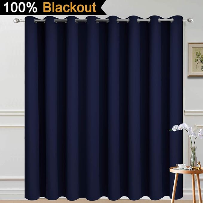 Yakamok Navy Blue Blackout Patio Door Curtain Panels W100 x L96, 1 Panel | - Image 2