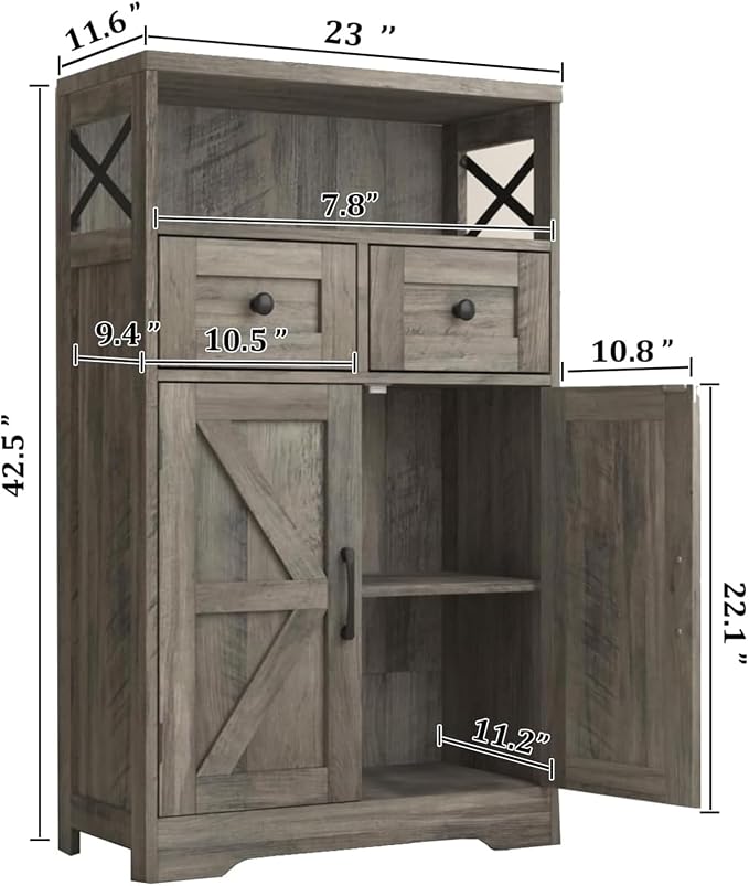 Farmhouse Storage Cabinet with Barn Doors and Open Shelf, Kitchen Pantry with - Image 2
