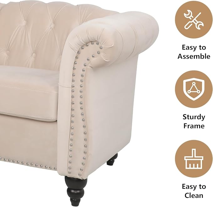 Mid-Century 2 Seater Sofa, Velvet Loveseat - Image 4