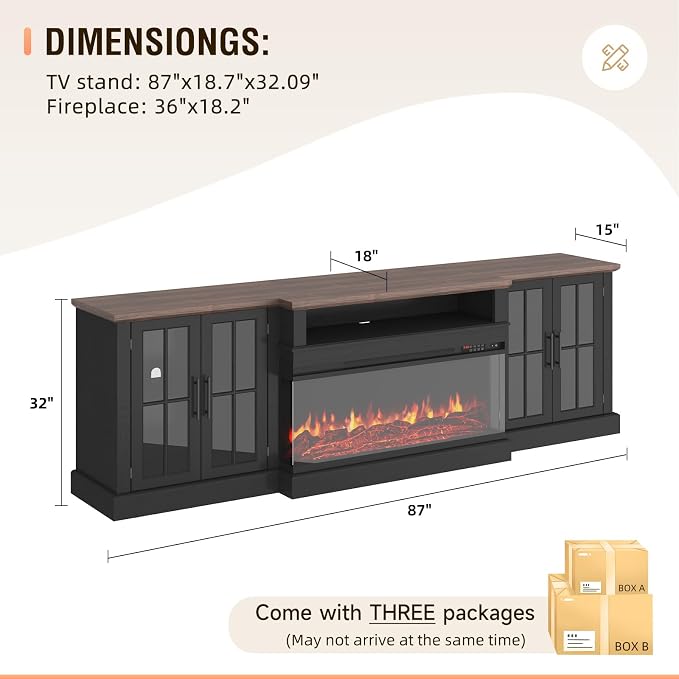 87" Farmhouse TV Stand with 36" Fireplace - Image 6
