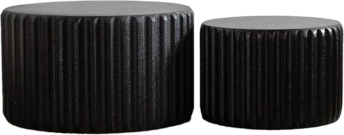 46.46'' White Round Coffee Table Set of 2, Modern Circle Fluted Drum Nesting - Image 8