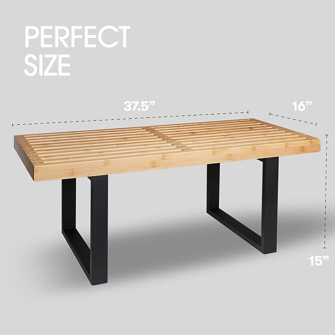 Bamboo Nelson Slat Wooden Bench, Small Wood Benches - Image 3