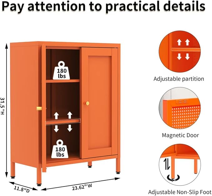 Orange Metal Storage Cabinet - Image 2