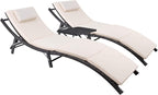 Devoko Patio Chaise Lounge Sets Outdoor Rattan Adjustable Back 3 Pieces by DEVOKO