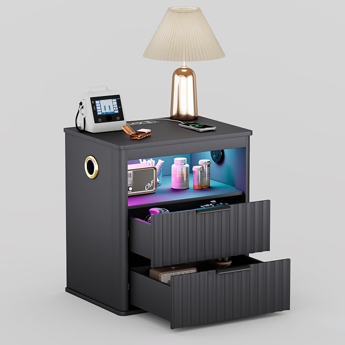 WOOVIVS Modern NightStand with Smart Human Sensor Lights, Bedside Table - Image 9