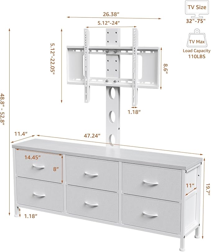 TV Stand with Mount, Fabric Dresser with 6 Drawers - Image 2