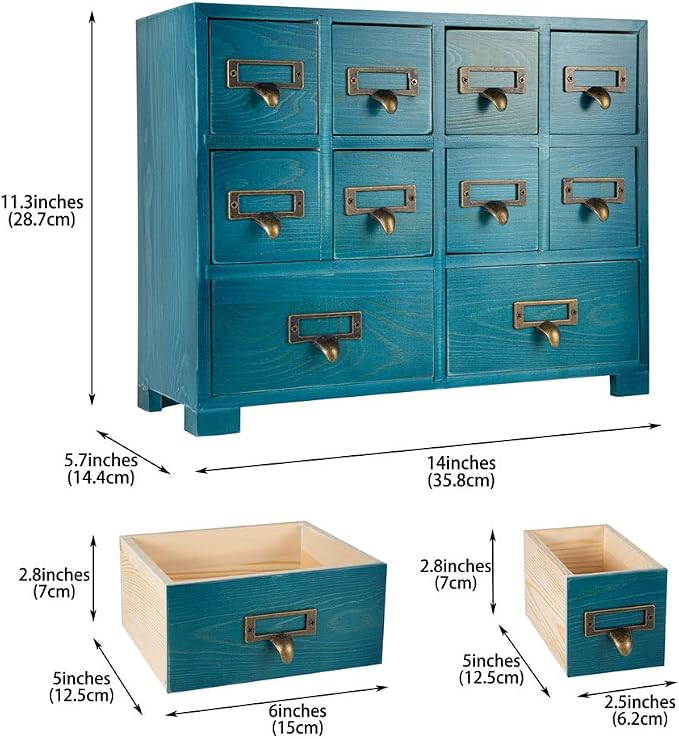 Apothecary Cabinet with 10 Drawers & Labels Rustic Library Card Catalog Cabinet - Image 3