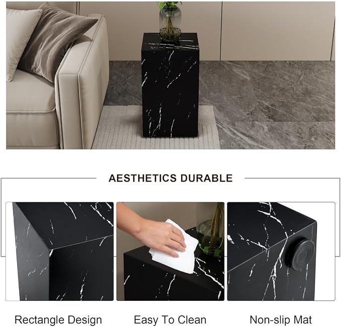 End Table, Side Table Living Room Table, Faux Marble Sofa Couch Bedside - Image 5