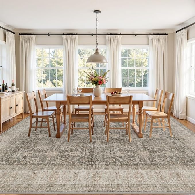 10x12 Area Rugs Living Room: Bedroom Washable Carpet Warm Taupe | Vintage Boho - Image 3