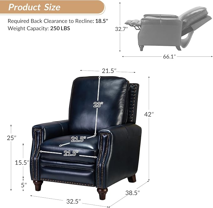 HULALA HOME Genuine Leather Manual Recliner Chair - Image 2