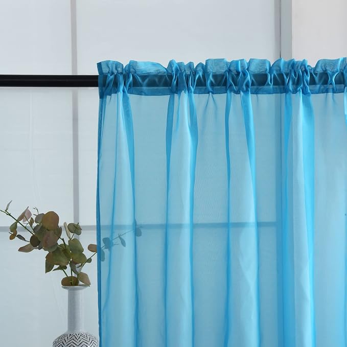 SpaceDresser Basic Rod Pocket Sheer Voile Window Curtain Panels Cyan Blue 1 - Image 4