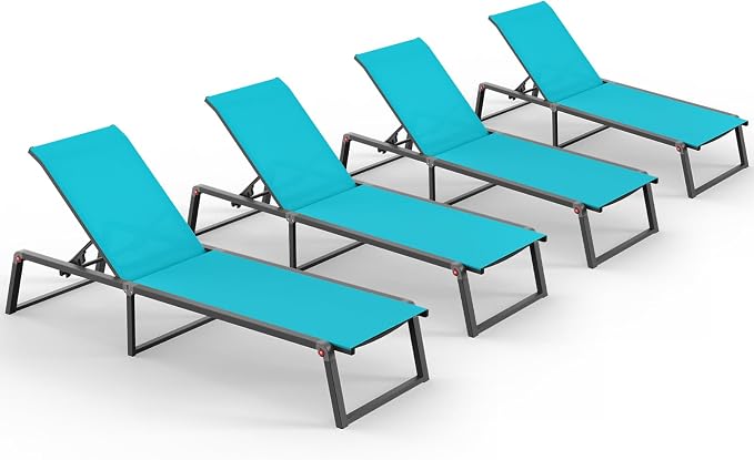 Aluminum Chaise Lounge Chair Outdoor, Foldable& No Assembly Patio Pool Lounge by Oasbira
