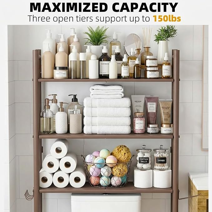 GloTika 3-Tier Over Toilet Storage - 150lb Total Capacity Metal Bathroom - Image 5