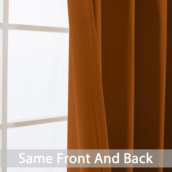 Yakamok Room Darkening Curtains 52x72 inch Length Burnt Orange-Living Room | 2 - Image 3