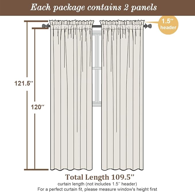 Chyhomenyc Extra Long Charcoal Grey Semi Sheer Curtains 120 Inches Long 2 Panels - Image 5