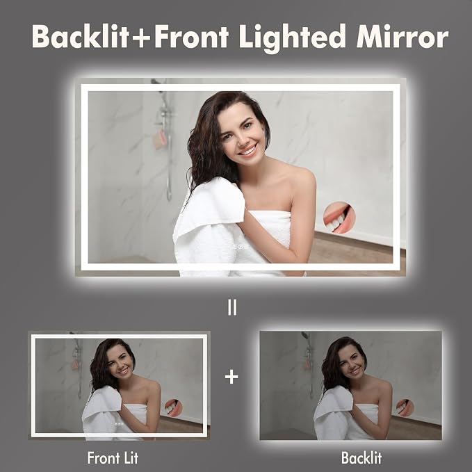 60 x 36 Inch Smart LED Bathroom Mirror，Dimmable Front + Backlit Illumination - Image 4