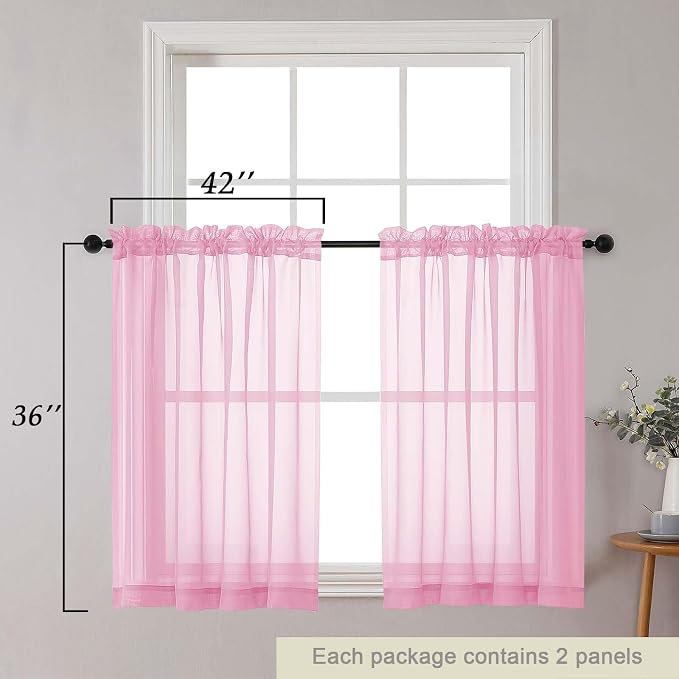 Cafe Curtains 36 Inch Length Tier 2 Pieces, Modern Soft Airy Sheer Kitchen - Image 2