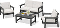 SERWALL HDPE Outdoor Furniture Set 4, All Weather Wood-Like Outdoor Sofa by SERWALL
