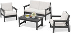 SERWALL HDPE Outdoor Furniture Set 4, All Weather Wood-Like Outdoor Sofa by SERWALL