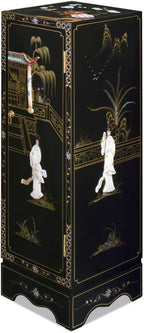 Black Lacquer Mother of Pearl Chinese Pedestal Cabinet - Image 3