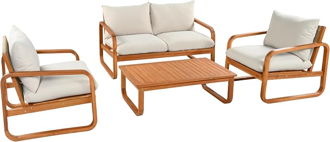 Merax Outdoor 4-Piece Acacia Wood Conversation Set - Image 4