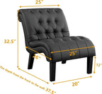 Black Faux Leather Accent Chair Modern Button Tufted Upholstered Armless Chair - Image 2