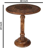 Lightnpro Hand Carved Solid Mango Wood Round Pillar Accent Table - Image 3