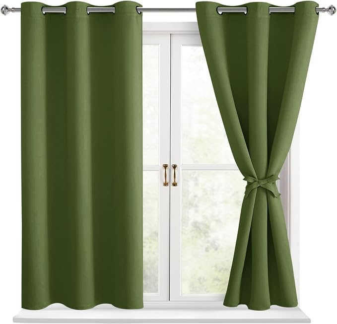 Blackout Curtains for Bedroom, Olive Green, 42 x 54 Inch, 2 Panel | Thermal by Hiasan