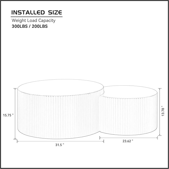 White Round Coffee Table Nesting Coffee Table Set of 2 Circle Fluted Cofee - Image 2