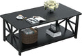 GreenForest Coffee Table with Round Corner, Farmhouse Center Table with 2-Tier by GreenForest