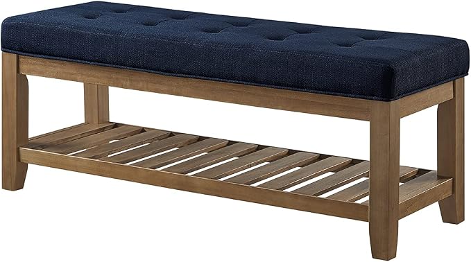 24KF Large Rectangular Upholstered Tufted Linen Fabric Ottoman Bench, Padded - Image 5