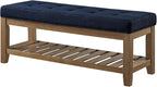 24KF Large Rectangular Upholstered Tufted Linen Fabric Ottoman Bench, Padded - Image 5