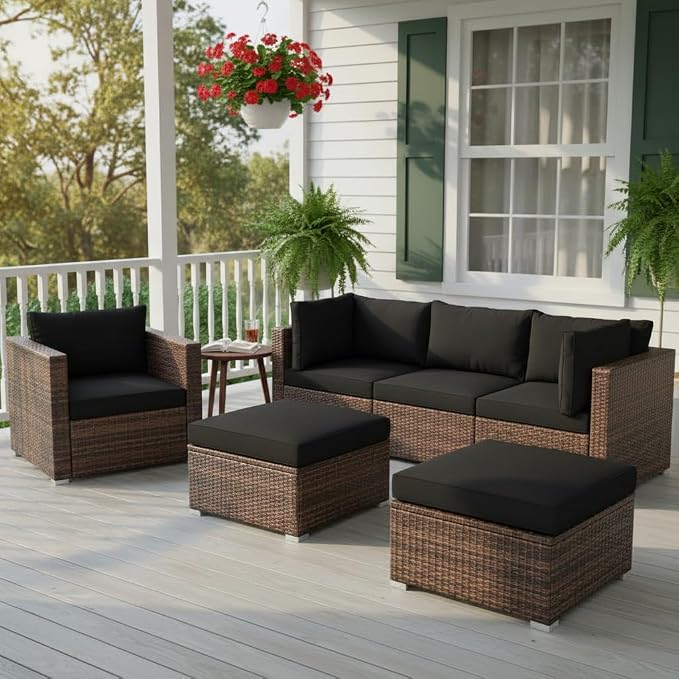 Tangkula 6 Pieces Wicker Patio Furniture Set, PE Rattan Outdoor Sectional - Image 2