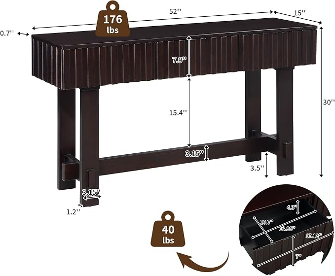 52" Solid Wood Console Table for Entryway, Modern Sofa Table Behind Couch - Image 2