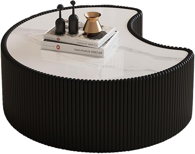29.53" Marble Coffee Table, Modern Creative Moon Coffee Table - Image 7