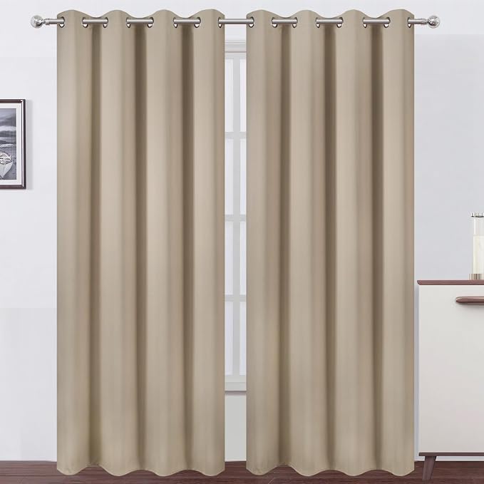 Blackout Curtains 66 x 84 inch/Khaki Curtains Set of 2 Panels/Thermal Insulated by Lemomo