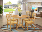 East West Furniture DLBO5-OAK-W 5 Piece Dining Set Includes a Round Dining Room - Image 2