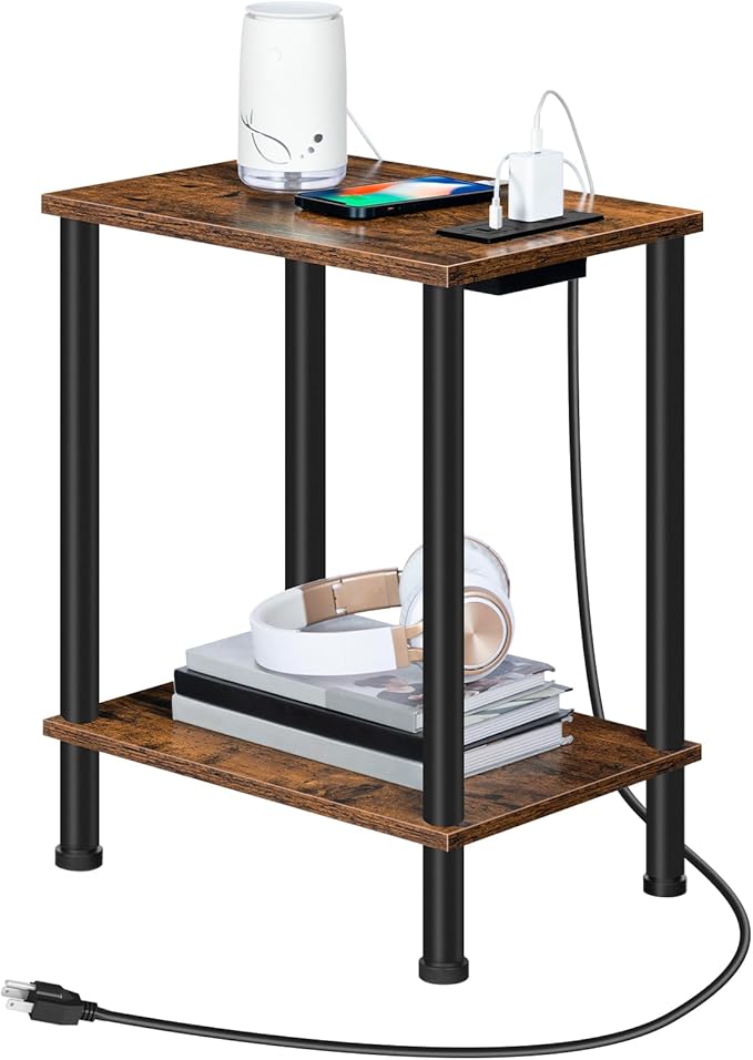 HOOBRO Side Table with Charging Station, Small End Table with USB Port and by HOOBRO