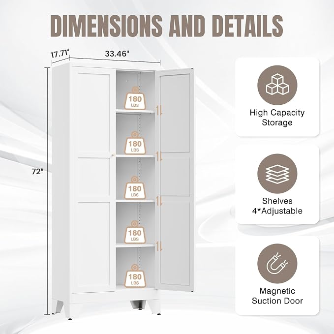 Yizosh Metal Pantry Cabinet, - Image 2