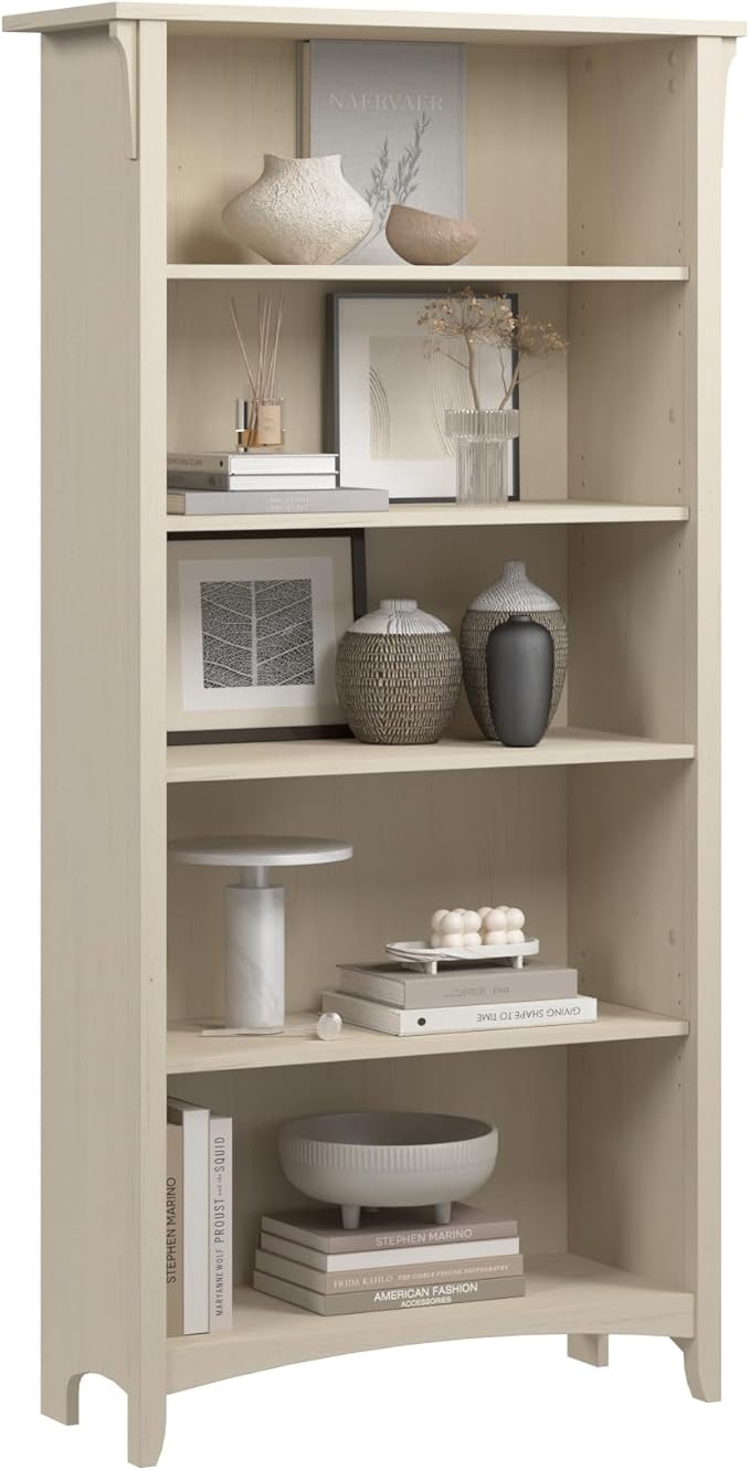 Bush Home Salinas 5 Shelf Bookcase in Antique White, Tall Bookshelf, Large Book - Image 6