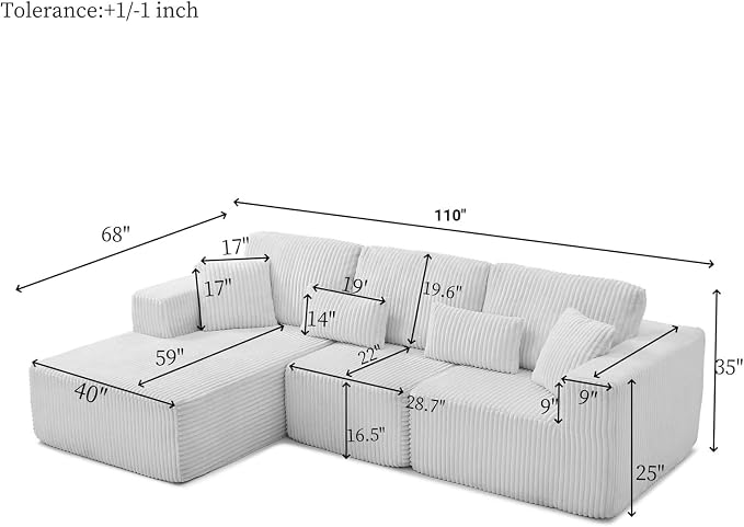 110" Cloud Sectional Couch, Modular Sectional Sofa - Image 2