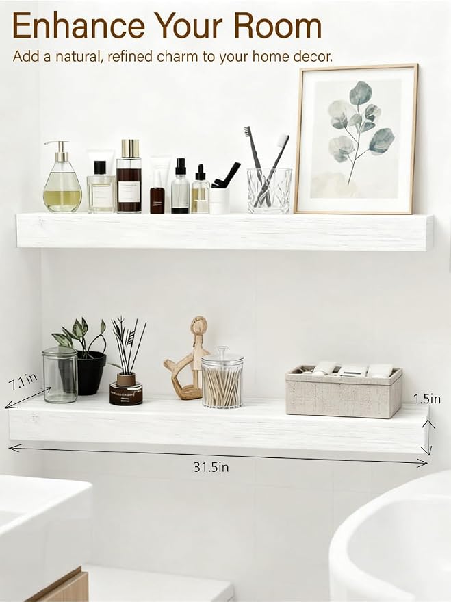 Solid Wood Floating Shelves, 31.5in Finished Real Wood Wall Shelves - Image 4