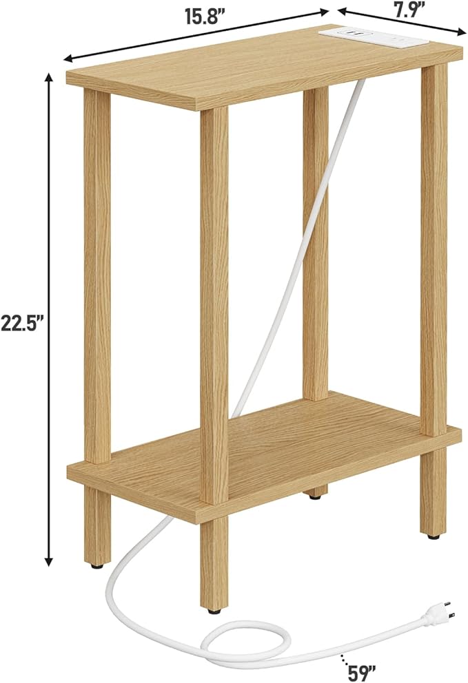 TUTOTAK Small End Table with Charging Station, Narrow Side Table with USB Ports - Image 2