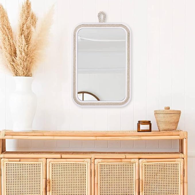 Nautical Rope Mirror Rectangle Wooden 22''Lx16''W White Decorative Mirror - Image 7