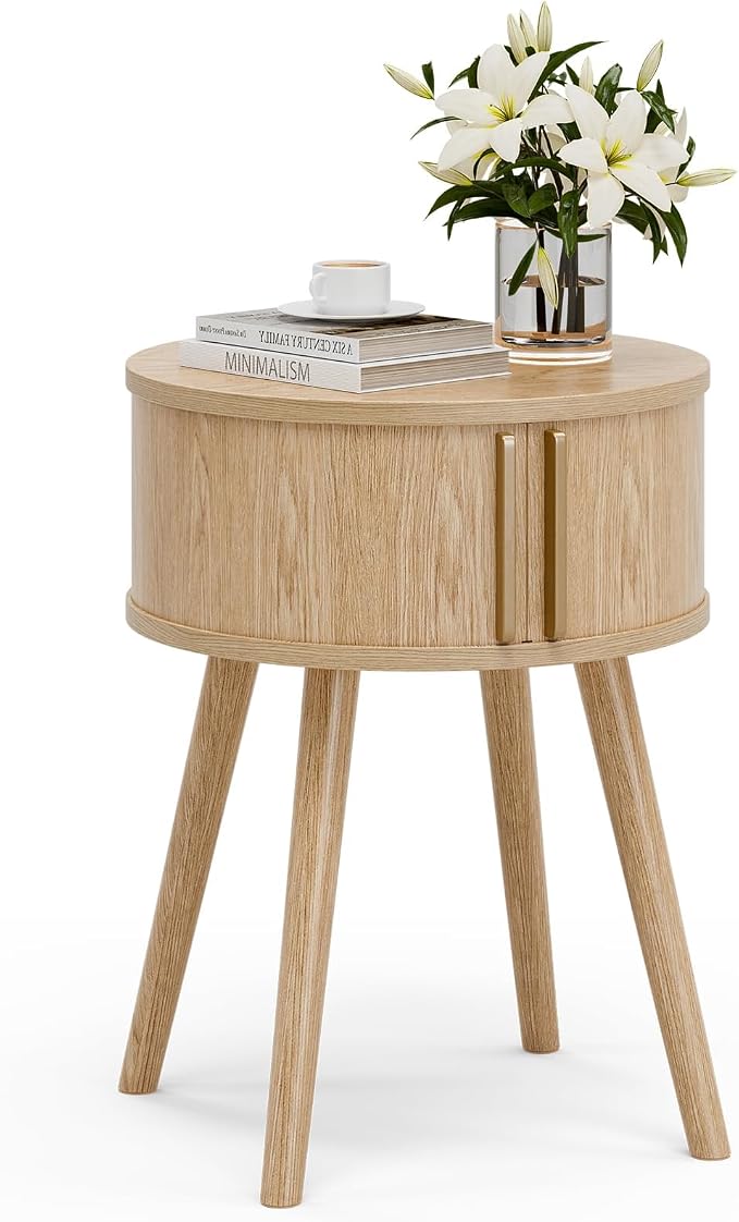 ZttRiee Side Table with Sliding Door & Cabinet, End Table - Image 3