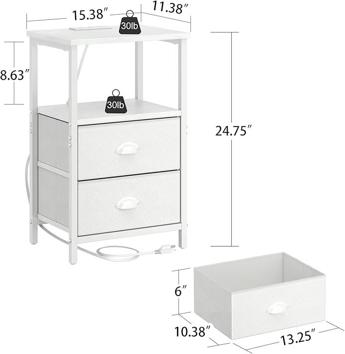 sthmec Nightstand with Charging Station, LED Night Stand with 2 Fabric Drawers - Image 3